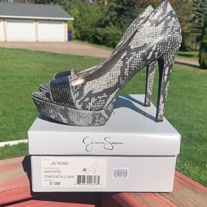 Jessica Simpson Dark Pewter Snake Print Heels